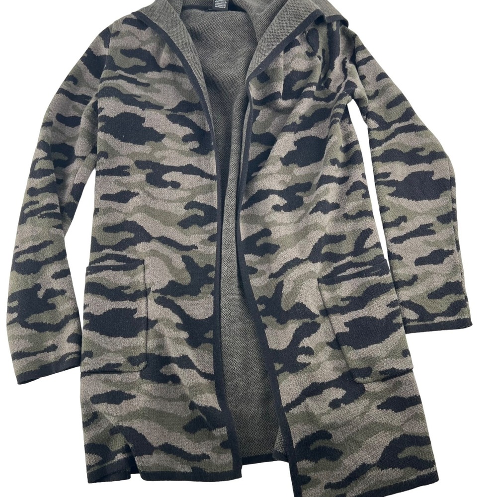 Rachel Zoe Hooded Long Open Cardigan Sweater size XS Camouflage